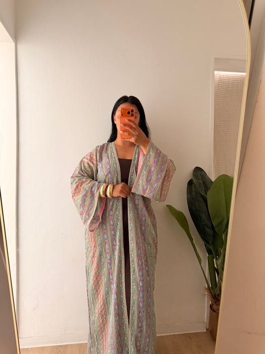 Abaya Green-Pink